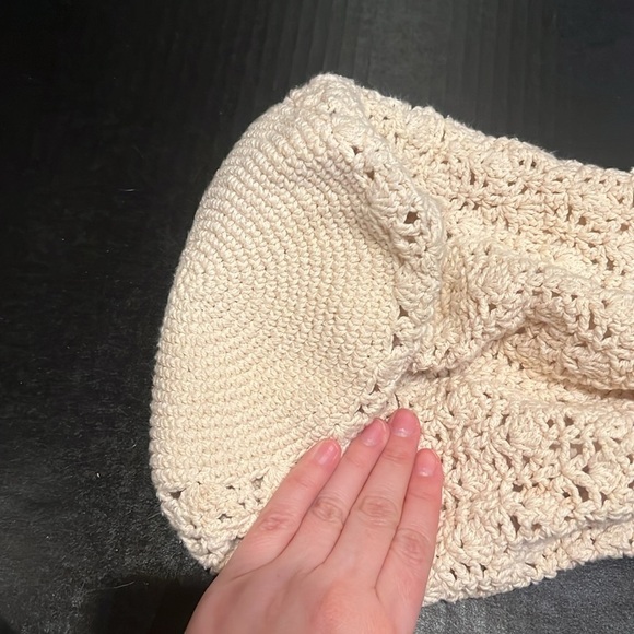 Crochet Drawstring Backpack Style Bag in Cream - Picture 5 of 7